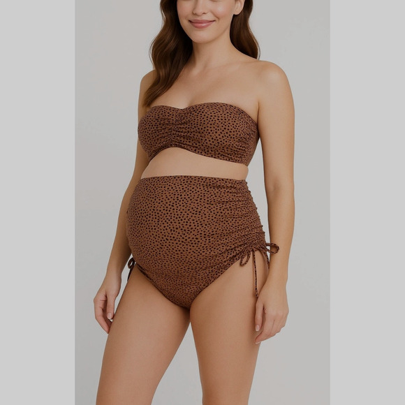 NWT‎ A Pea In The Pod Cheetah Maternity Convertible Two Piece Swimsuit Bikini, S - Picture 2 of 5